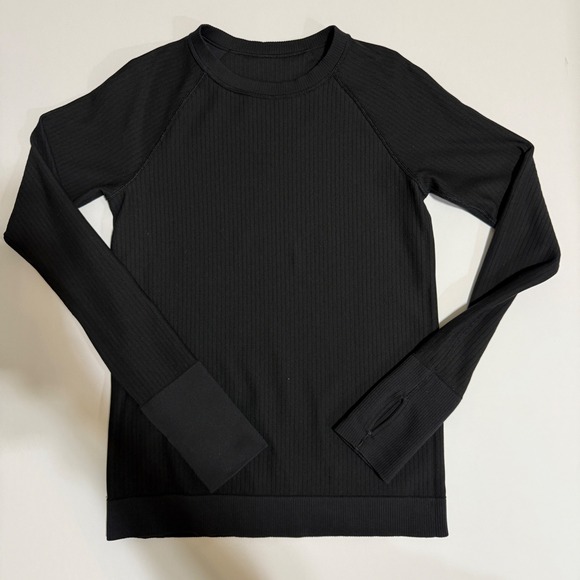 Lululemon Swiftly Tech Ribbed Long Sleeve Shirt Top Black Thumbholes Athletic 4 - Picture 1 of 7